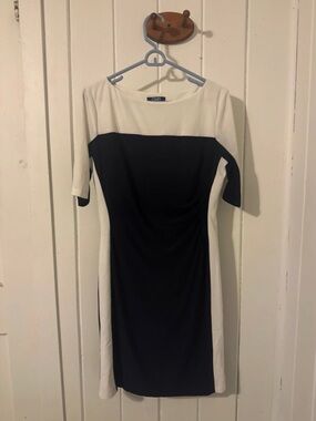Chaps Navy and White Colorblock Midi Dress